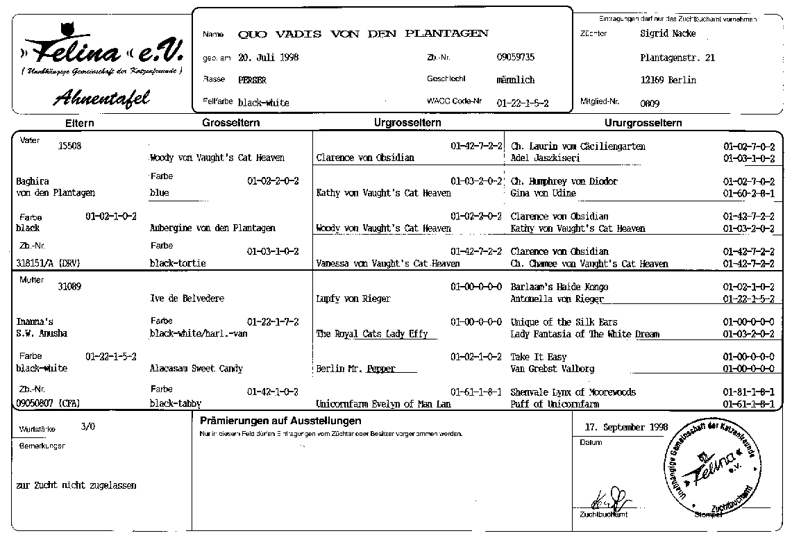 Stammbaum von Quo Vadis (Max)